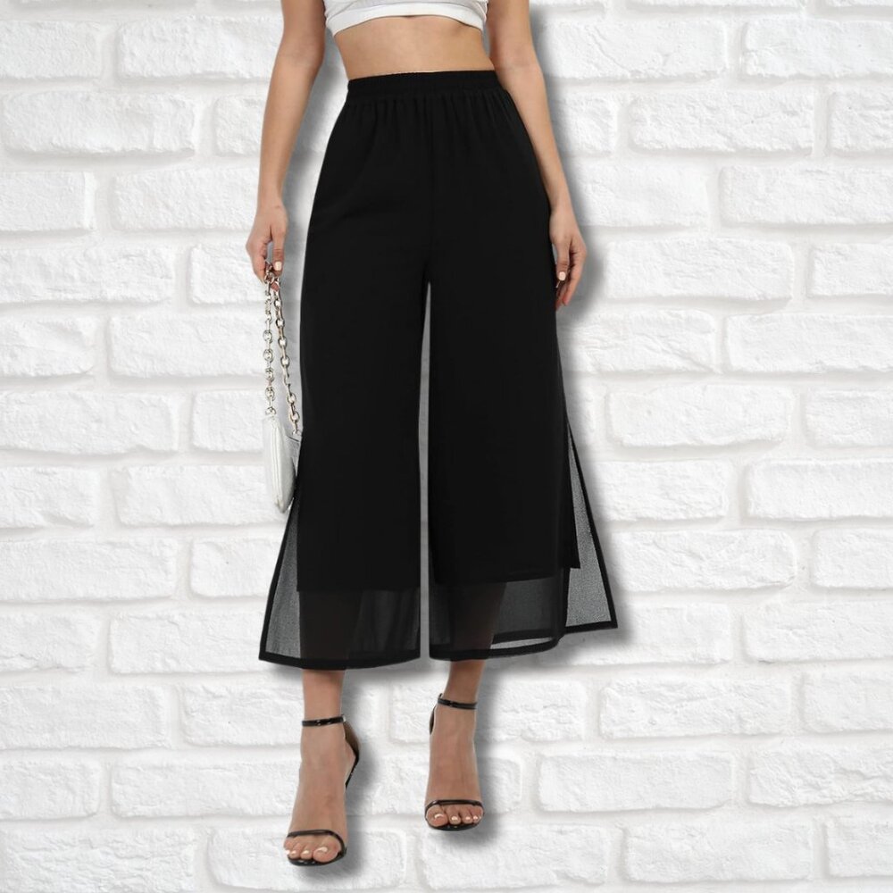 Women's Summer Capris Wide Leg Palazzo Pants, Split Chiffon Trouser (medium)